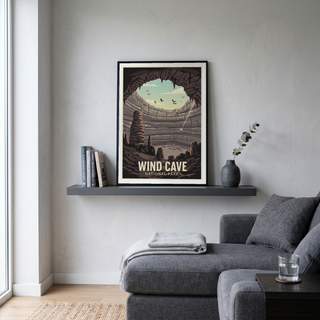 Wind Cave National Park Poster — Vintage South Dakota Cave Bat Print