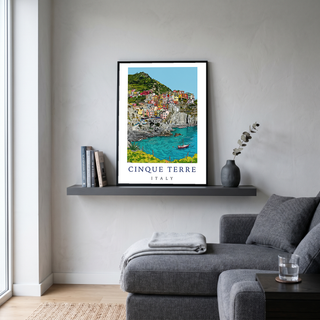 Cinque Terre Italy Travel Poster — Manarola Coastal Village Print
