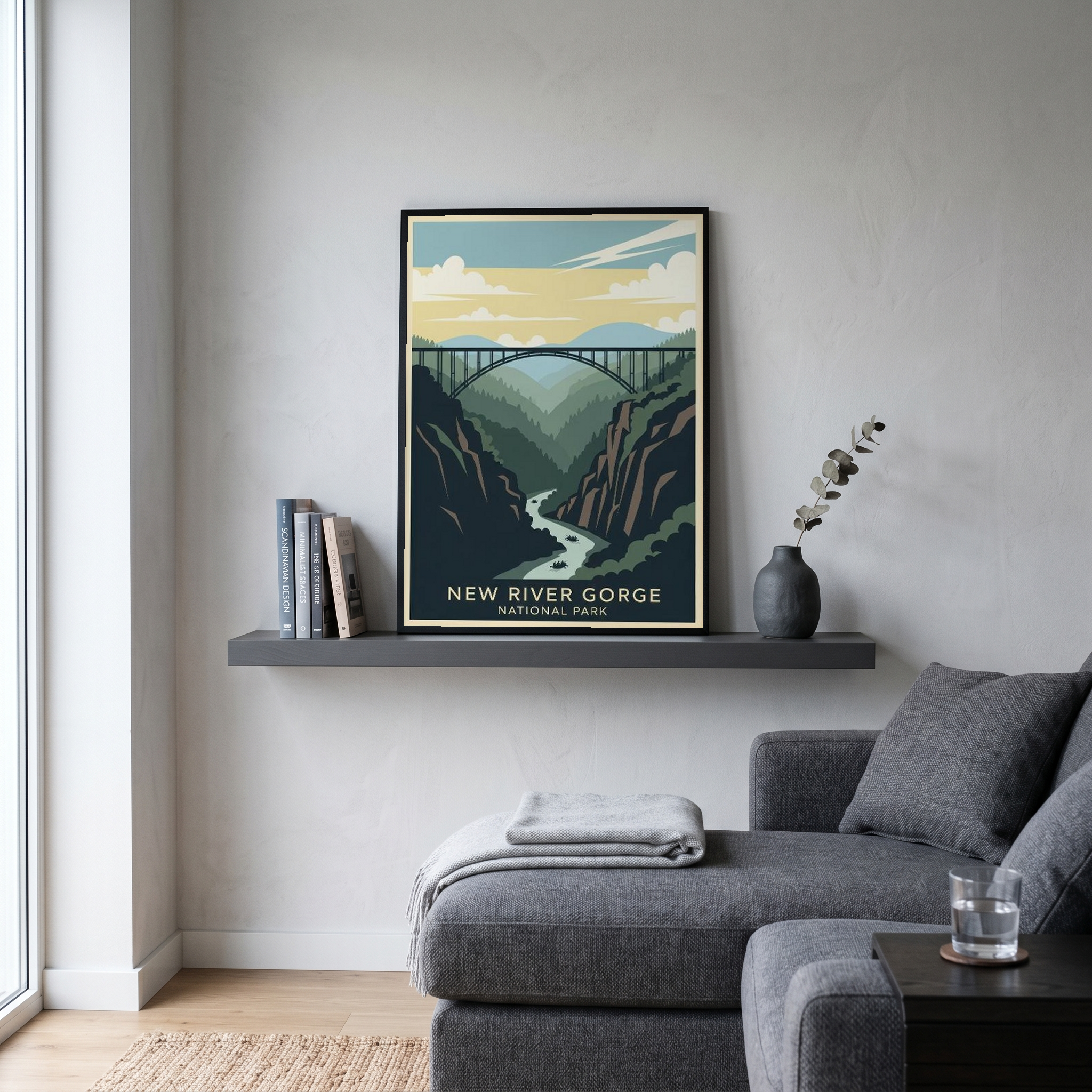 New River Gorge National Park Poster — Vintage West Virginia Bridge Whitewater Print