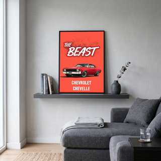 The Beast Chevy Chevelle Poster — Red Muscle Car Wall Art Print