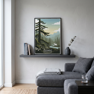 Olympic National Park Poster — Vintage Washington Roosevelt Elk Old-Growth Print