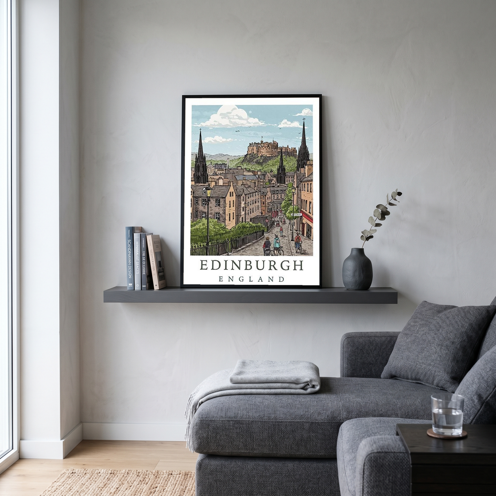 Edinburgh Scotland Travel Poster — Castle Royal Mile Old Town Print