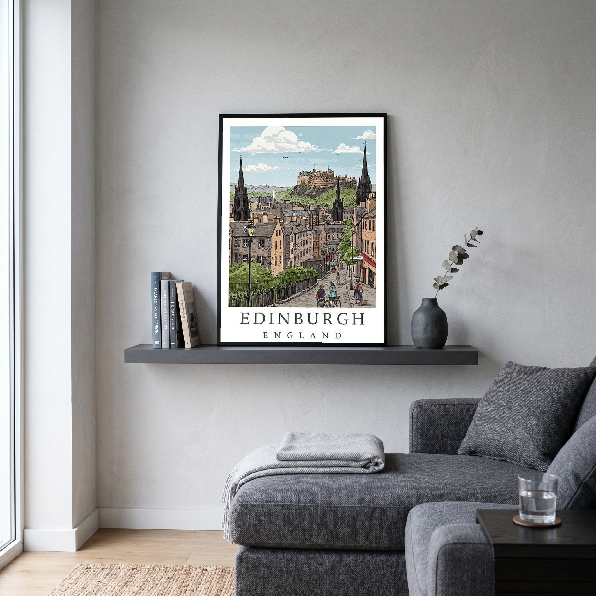 Edinburgh Scotland Travel Poster — Castle Royal Mile Old Town Print
