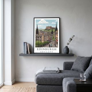 Edinburgh Scotland Travel Poster — Castle Royal Mile Old Town Print