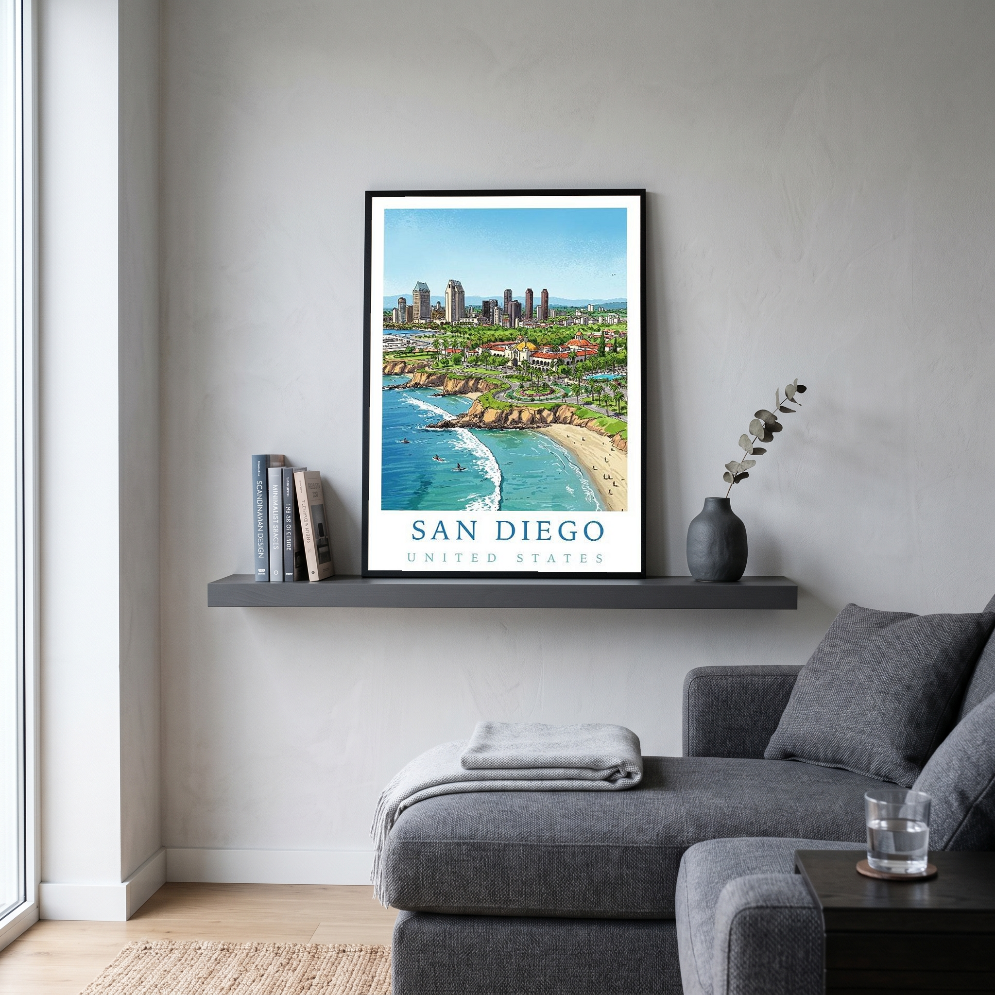 San Diego Travel Poster — Coastal Skyline Cabrillo Beach Print
