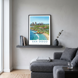 San Diego Travel Poster — Coastal Skyline Cabrillo Beach Print