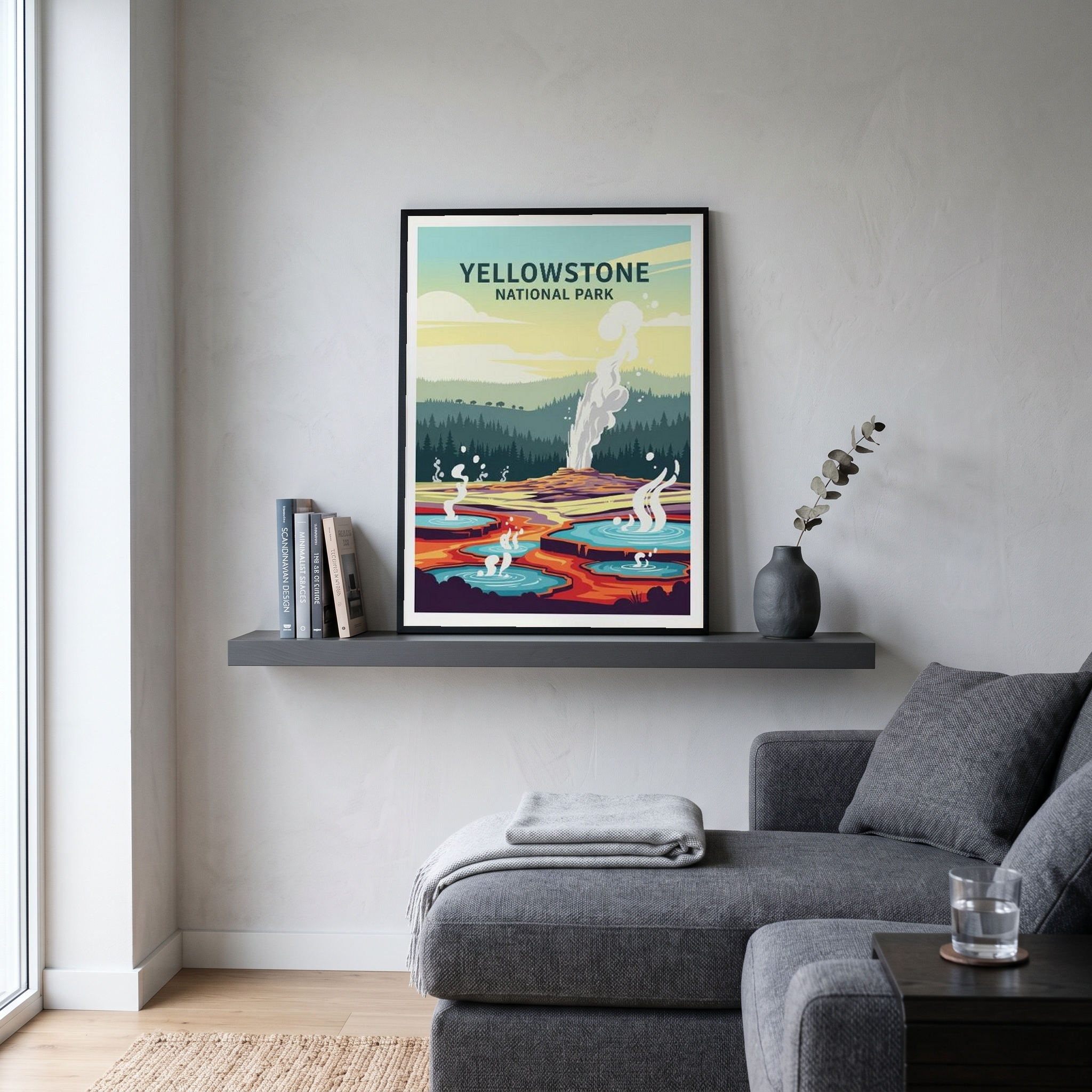 Yellowstone National Park Poster — Vintage Old Faithful Grand Prismatic Spring Print