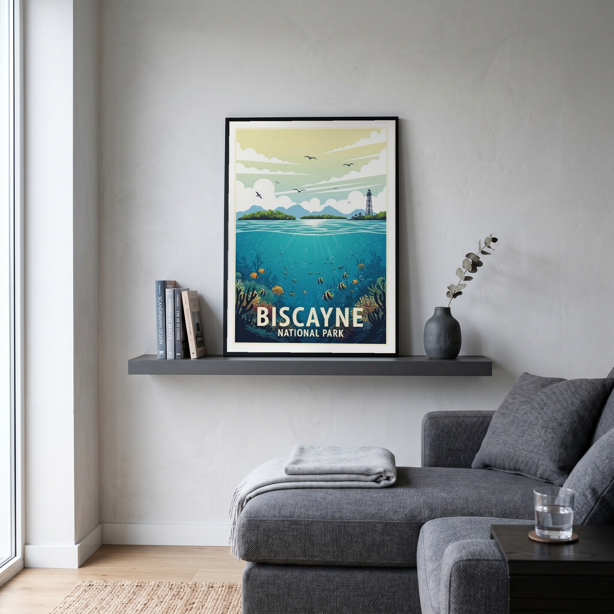 Biscayne National Park Poster — Vintage Florida Coral Reef Lighthouse Print