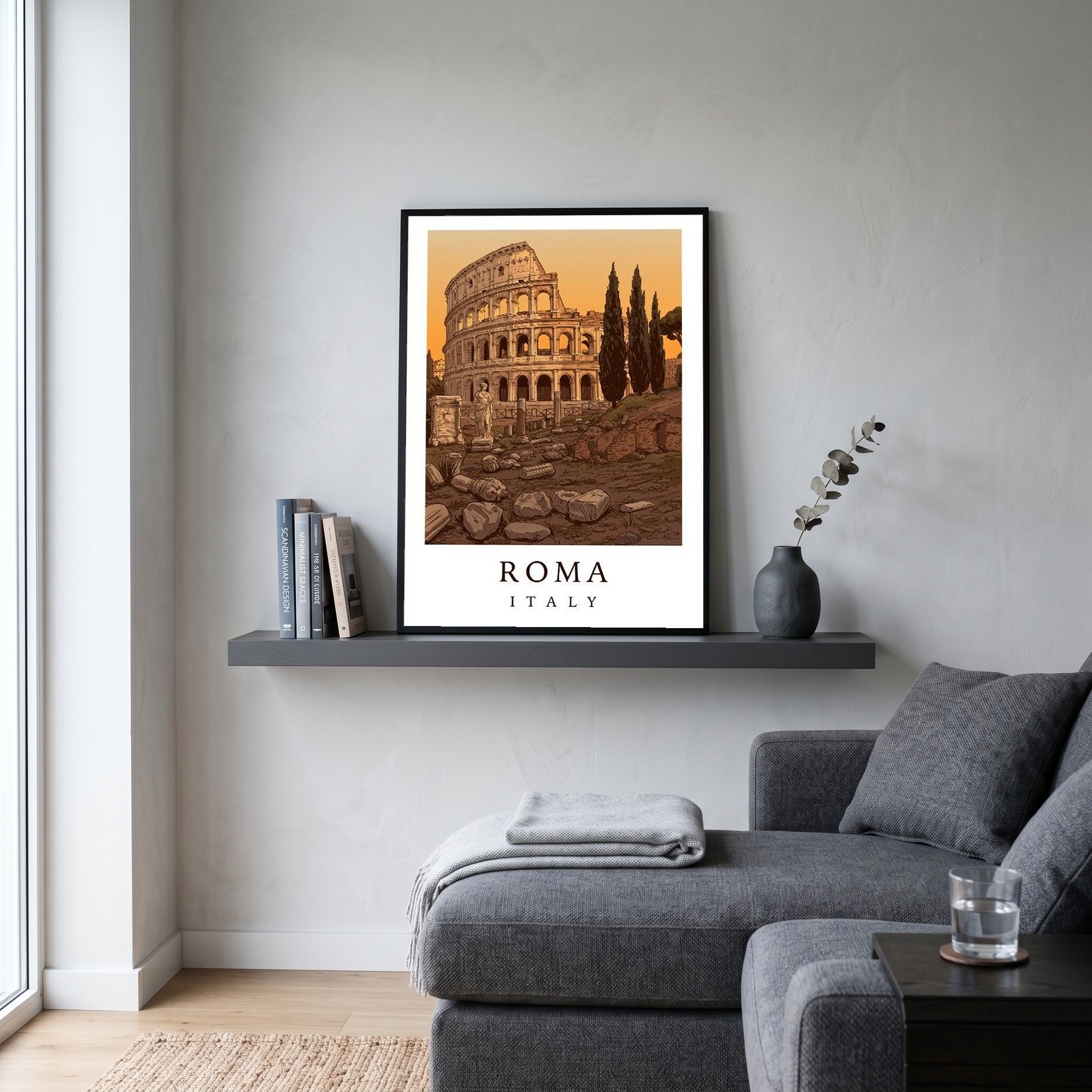 Rome Italy Travel Poster — Colosseum Ancient Ruins Cypress Print