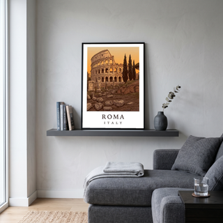 Rome Italy Travel Poster — Colosseum Ancient Ruins Cypress Print
