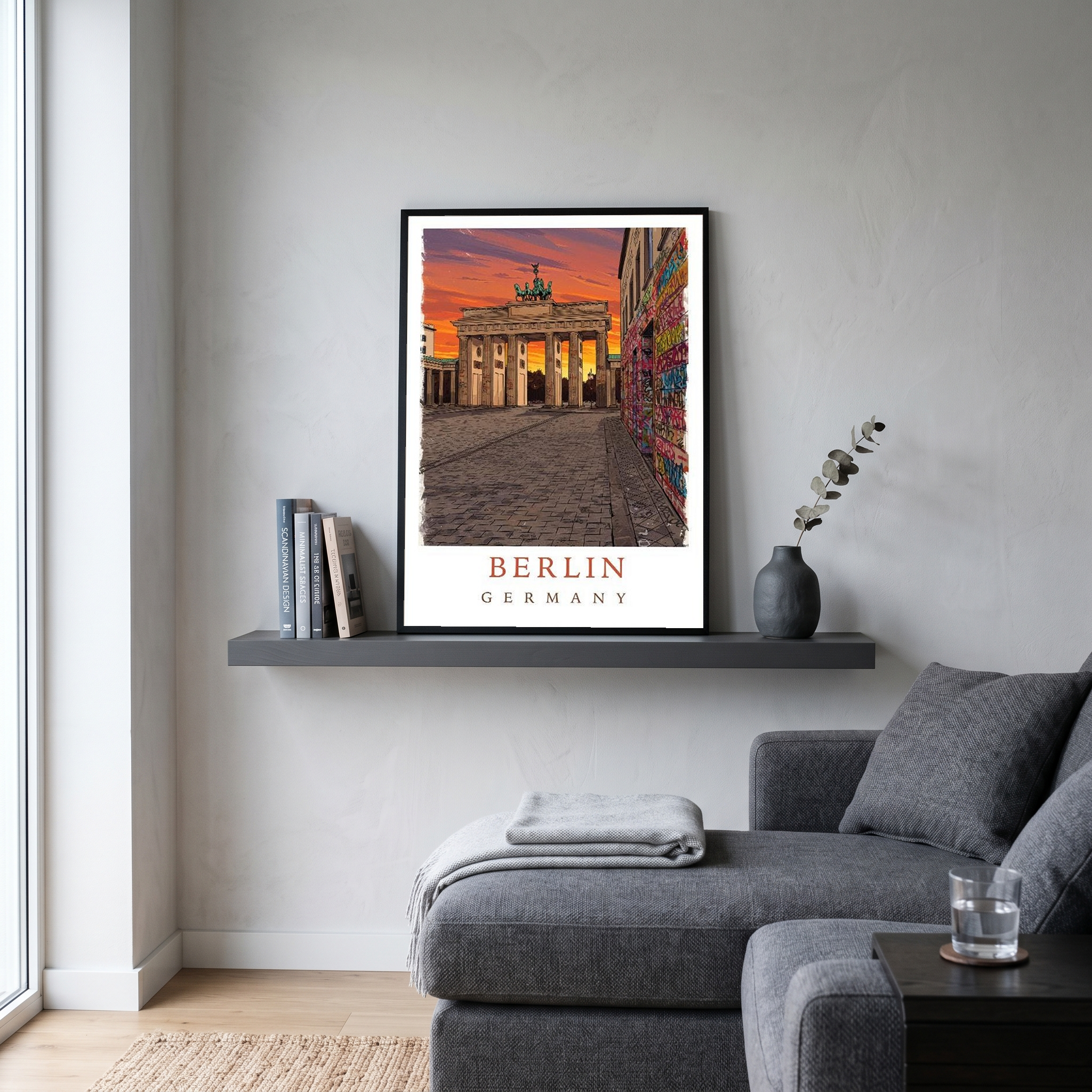 Berlin Germany Travel Poster — Brandenburg Gate Sunset Graffiti Print