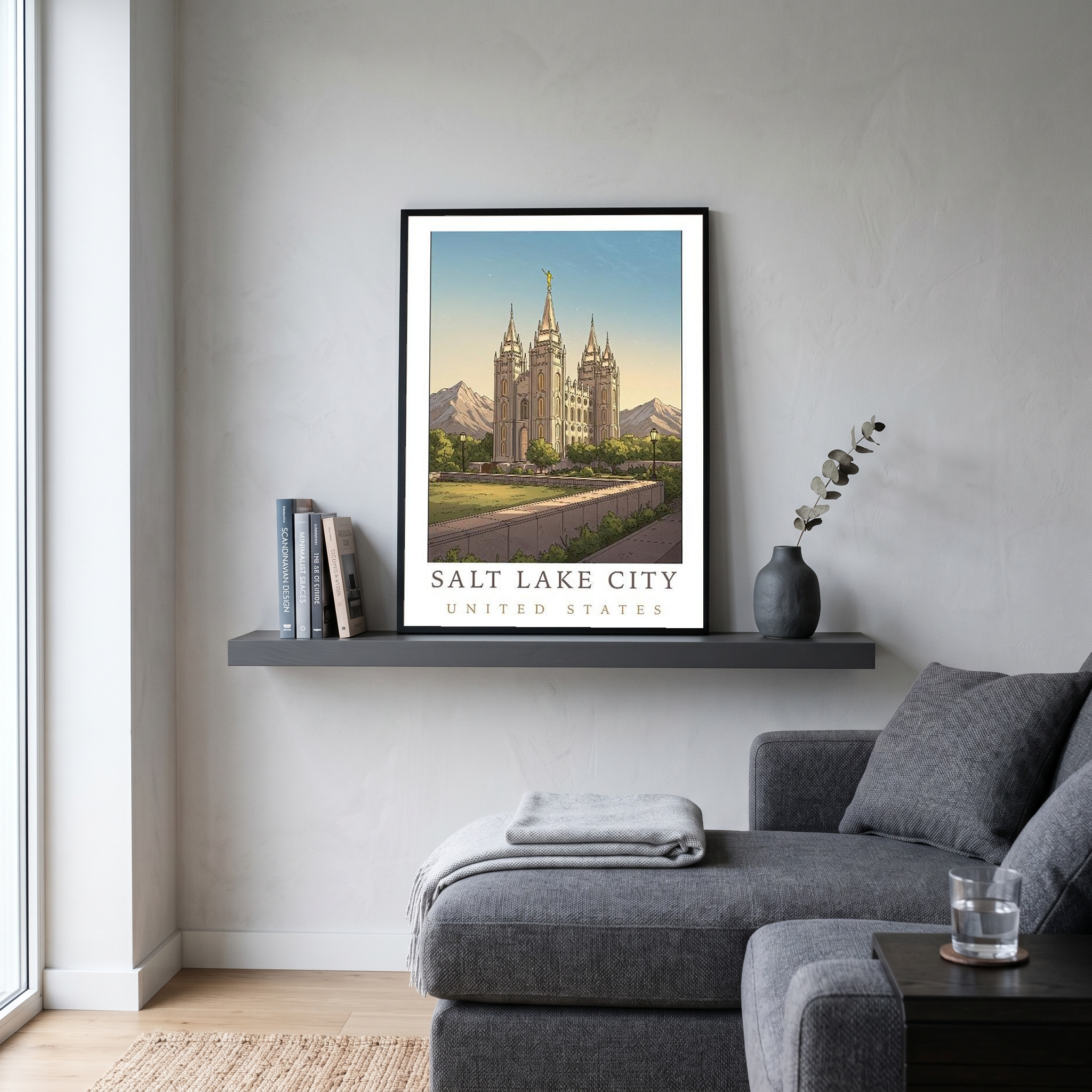 Salt Lake City Utah Travel Poster — Temple Square Wasatch Mountains Print