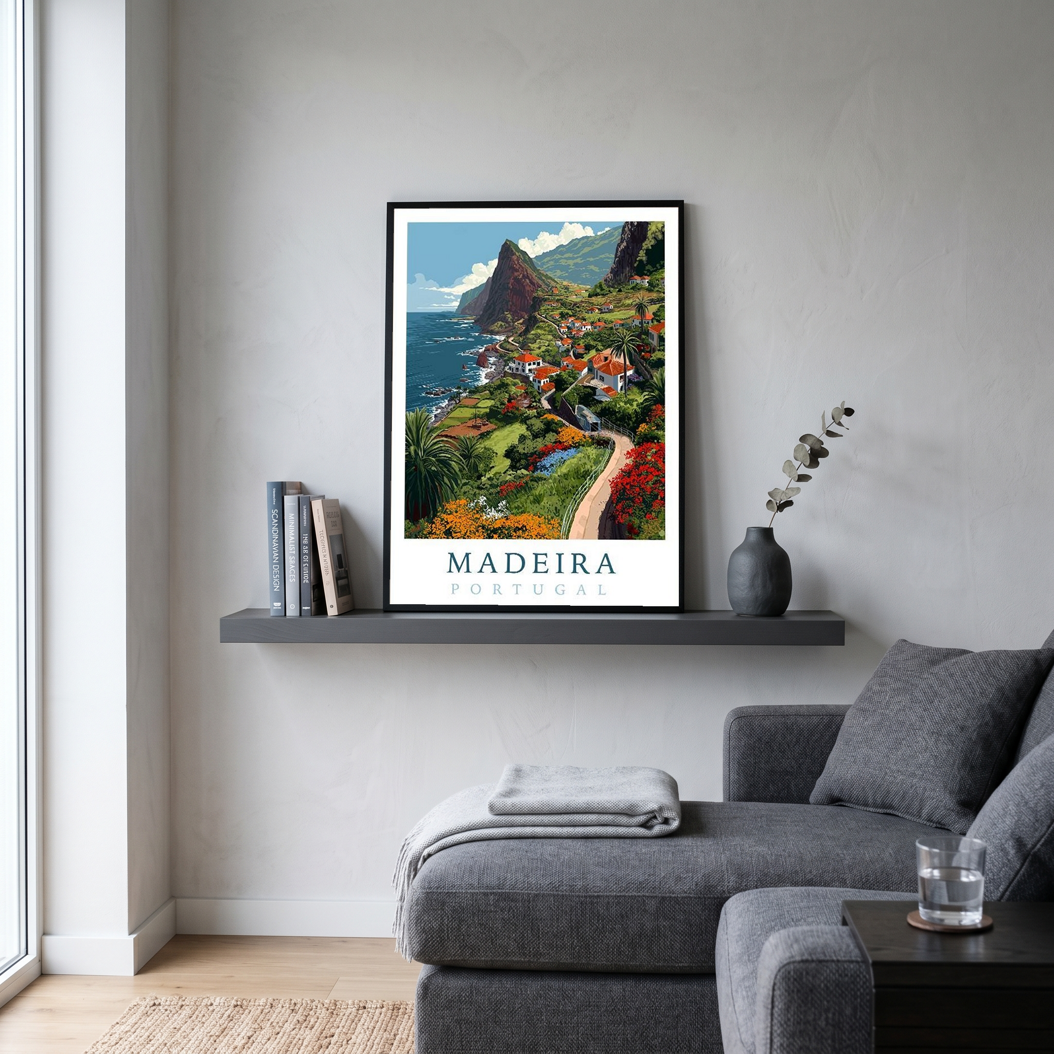 Madeira Portugal Travel Poster — Vintage Island Cliffs Print