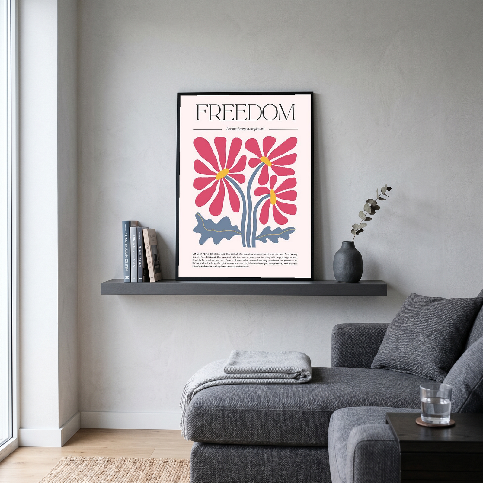 Freedom Bloom Where You Are Planted Floral Poster - Pink Daisy Wall Art Print