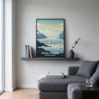 Kenai Fjords National Park Poster — Vintage Alaska Glacier Whale Kayak Print