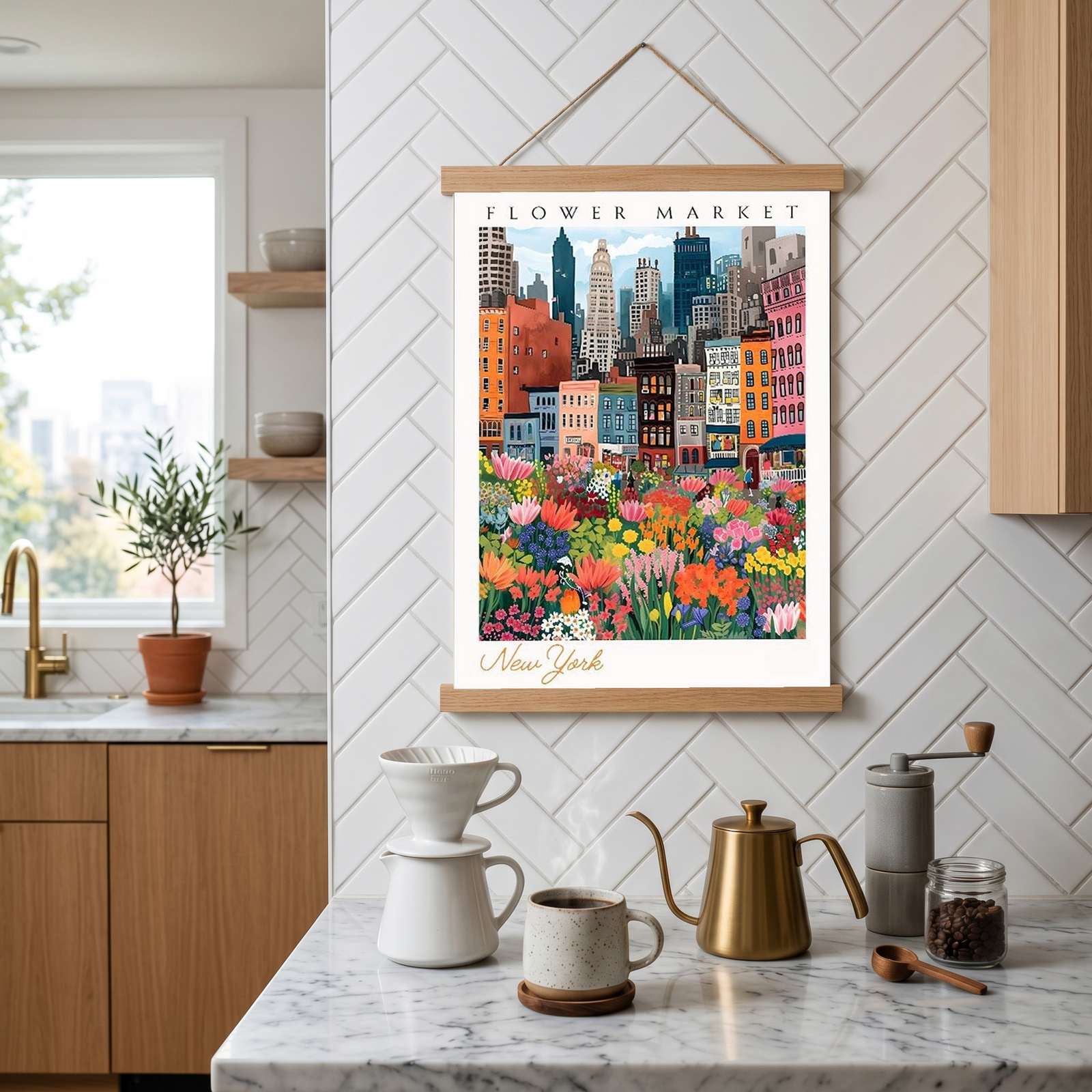 New York Flower Market — Vibrant Cityscape Botanical Wall Art Print