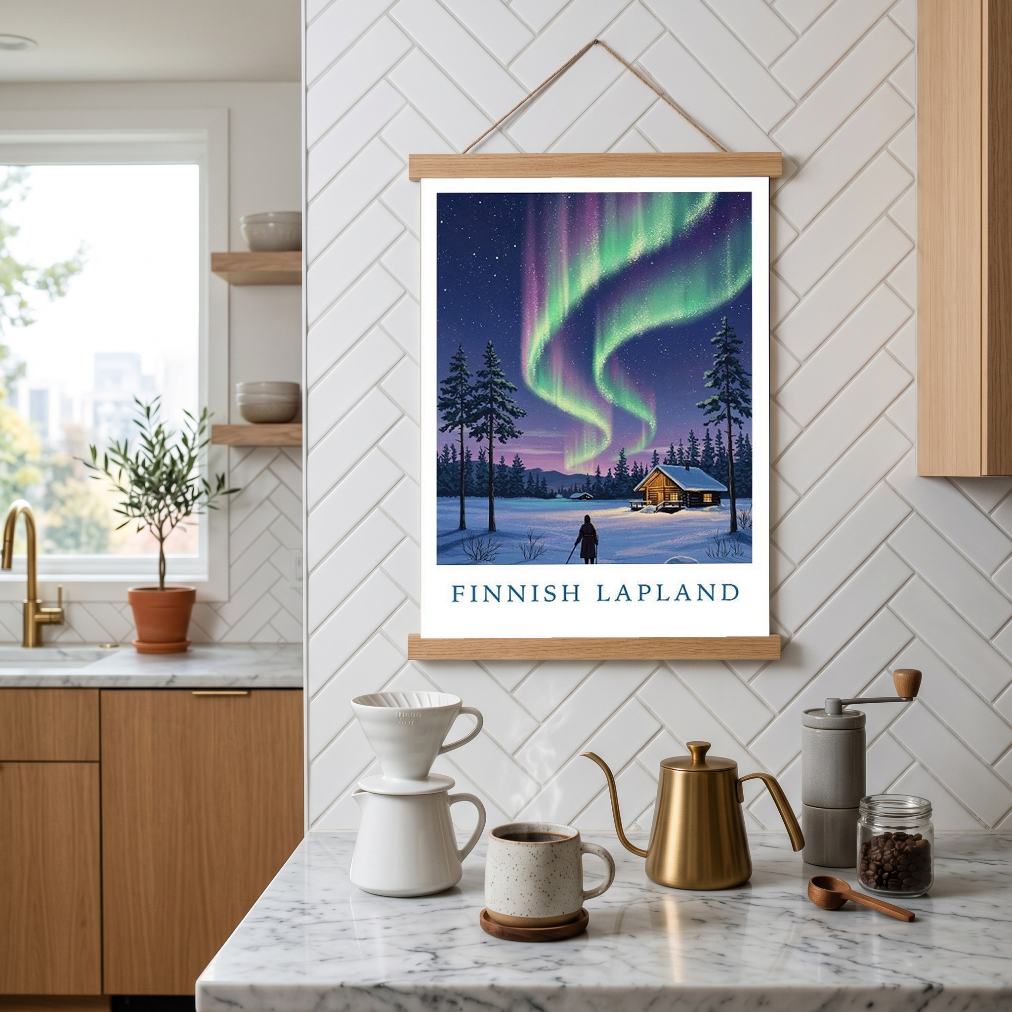 Finnish Lapland — Northern Lights Cabin Winter Wall Art Print