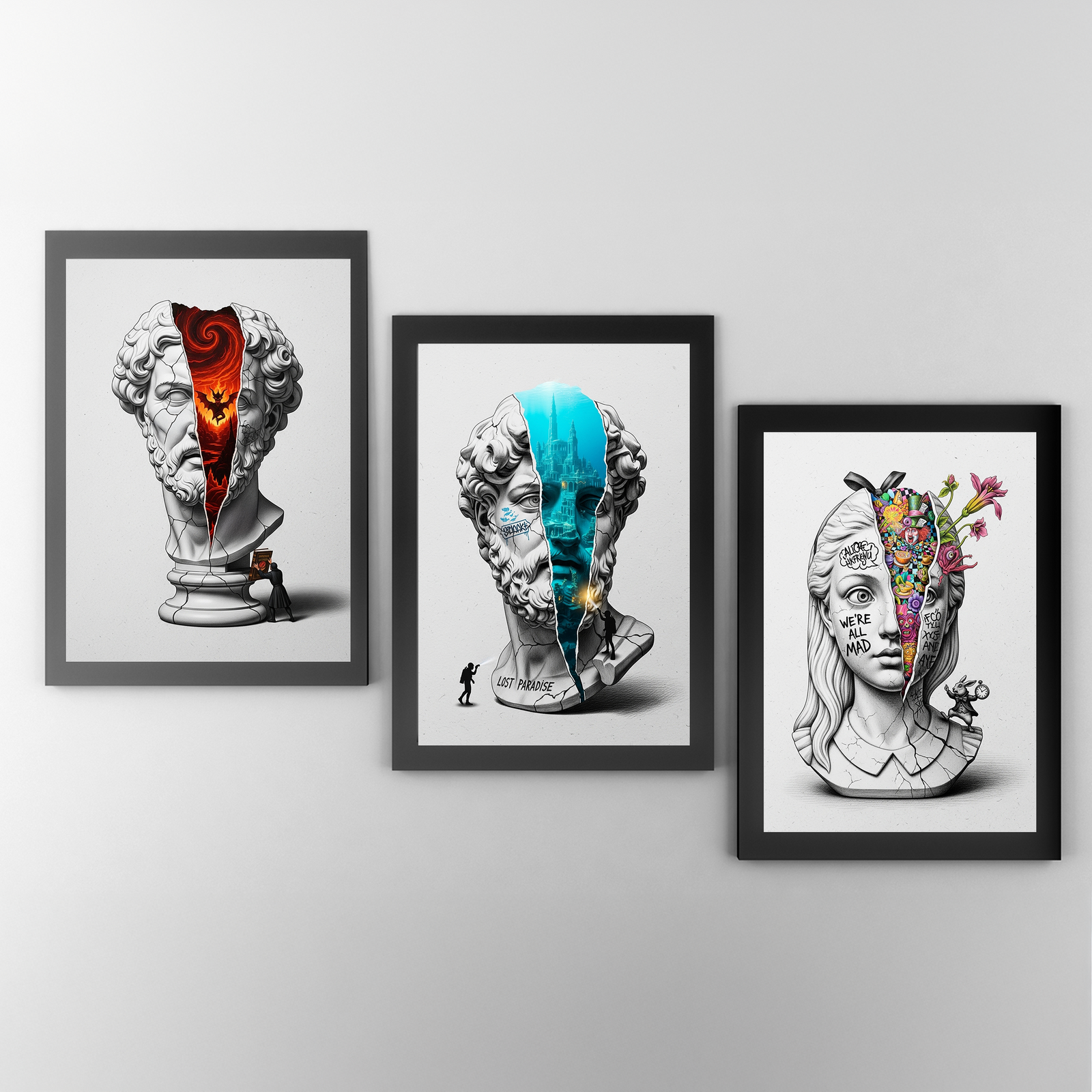 Lost Paradise Atlantis — Surreal Poseidon Bust Wall Art Print