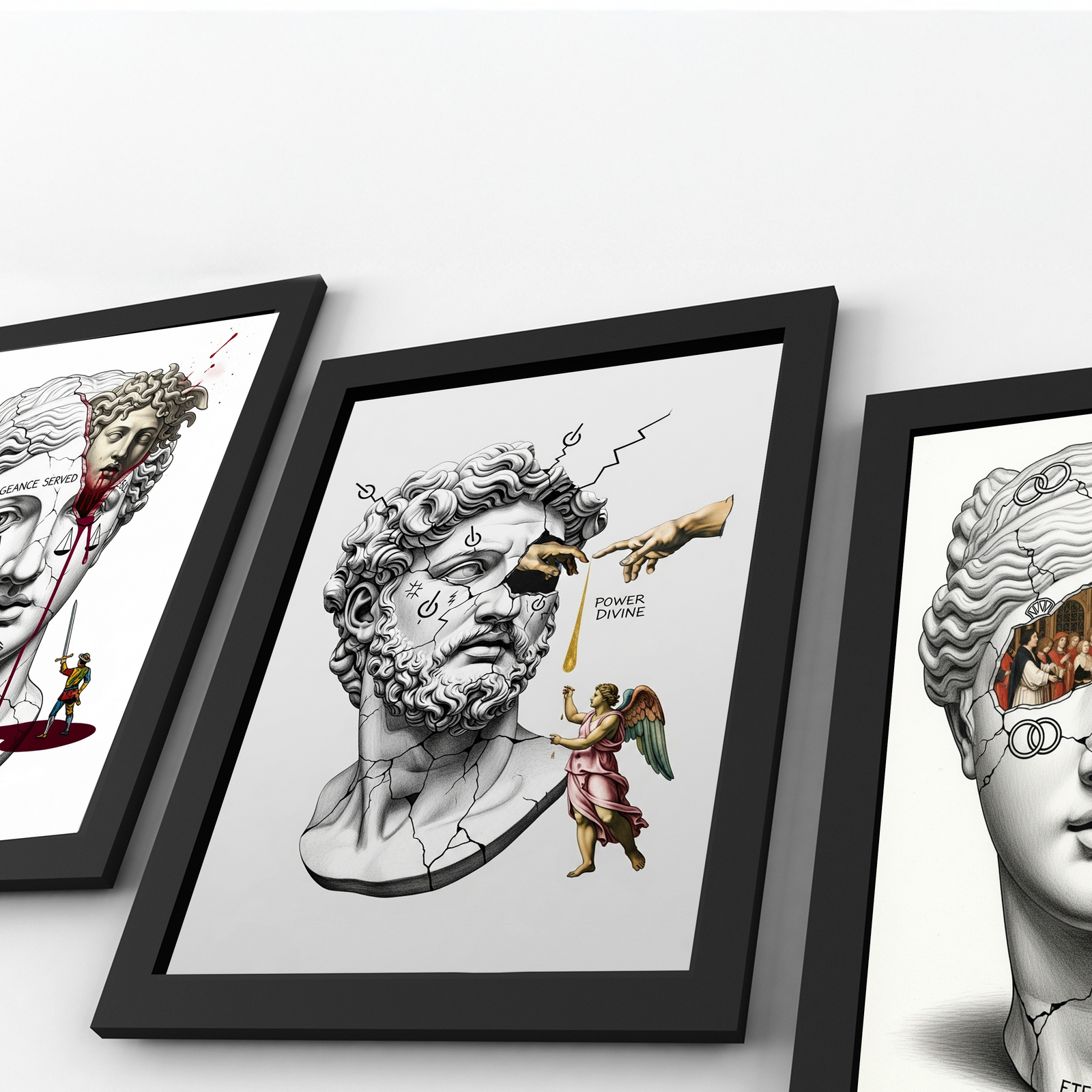 Power Divine — Zeus Meets Michelangelo's Creation of Adam Wall Art Print