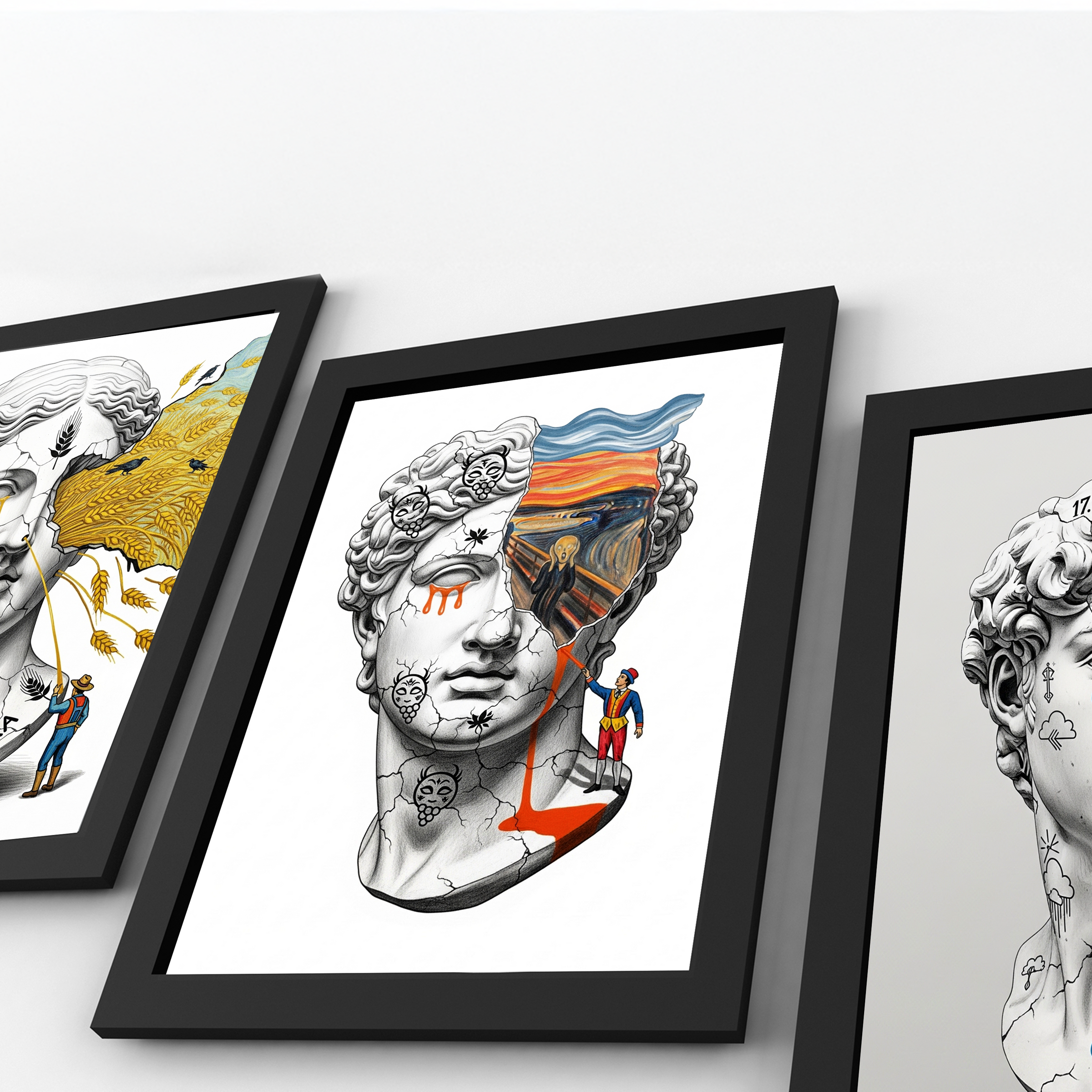 The Scream David — Surreal Renaissance Bust Wall Art Print