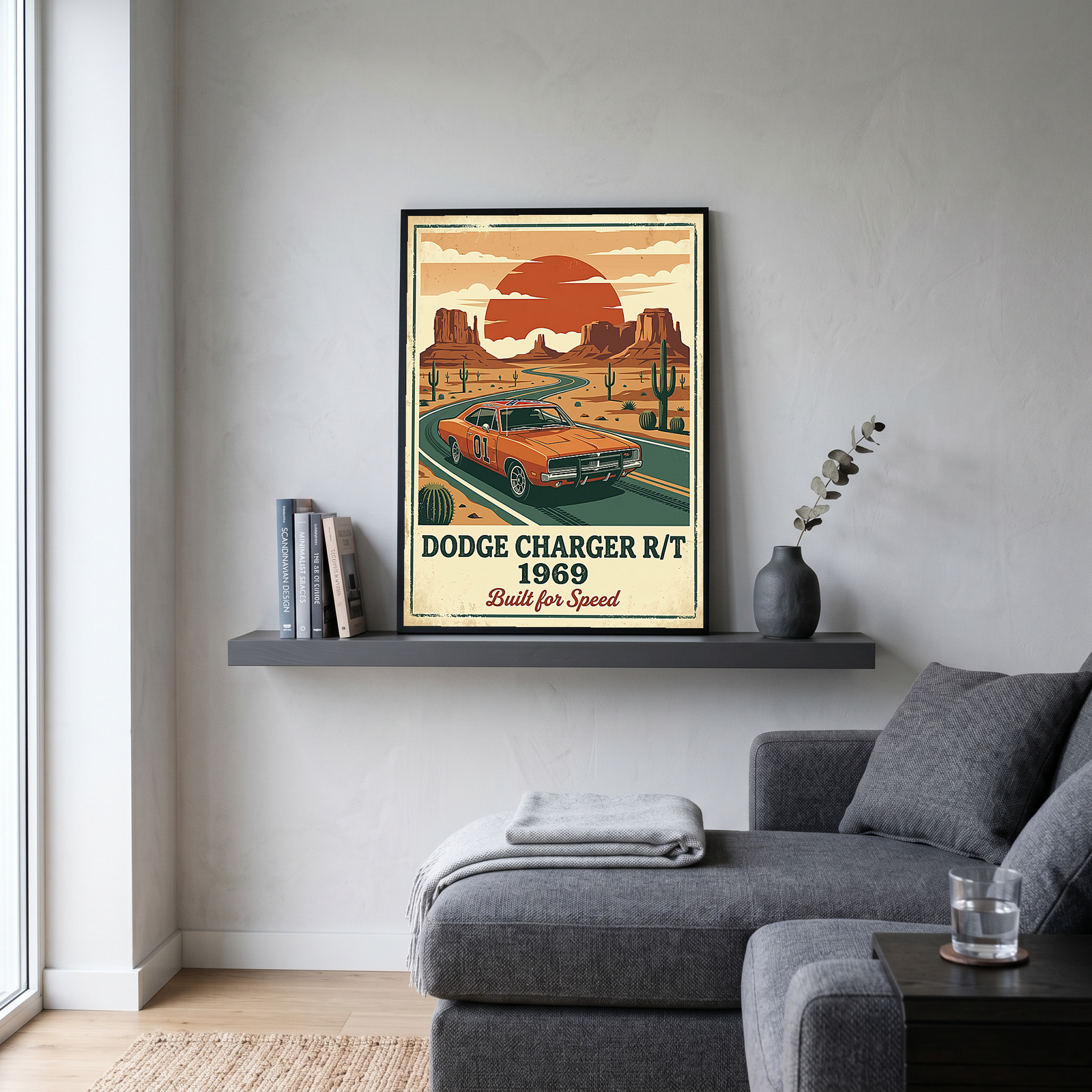 Dodge Charger R/T 1969 Poster — Vintage Muscle Car Monument Valley Print
