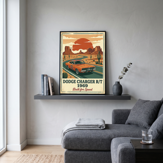 Dodge Charger R/T 1969 Poster — Vintage Muscle Car Monument Valley Print