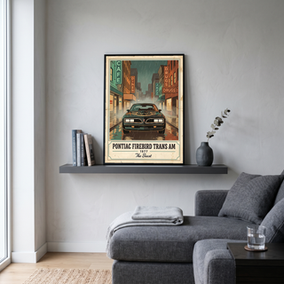 Pontiac Firebird Trans Am 1977 Poster — Vintage Muscle Bandit Rainy Noir Street Print