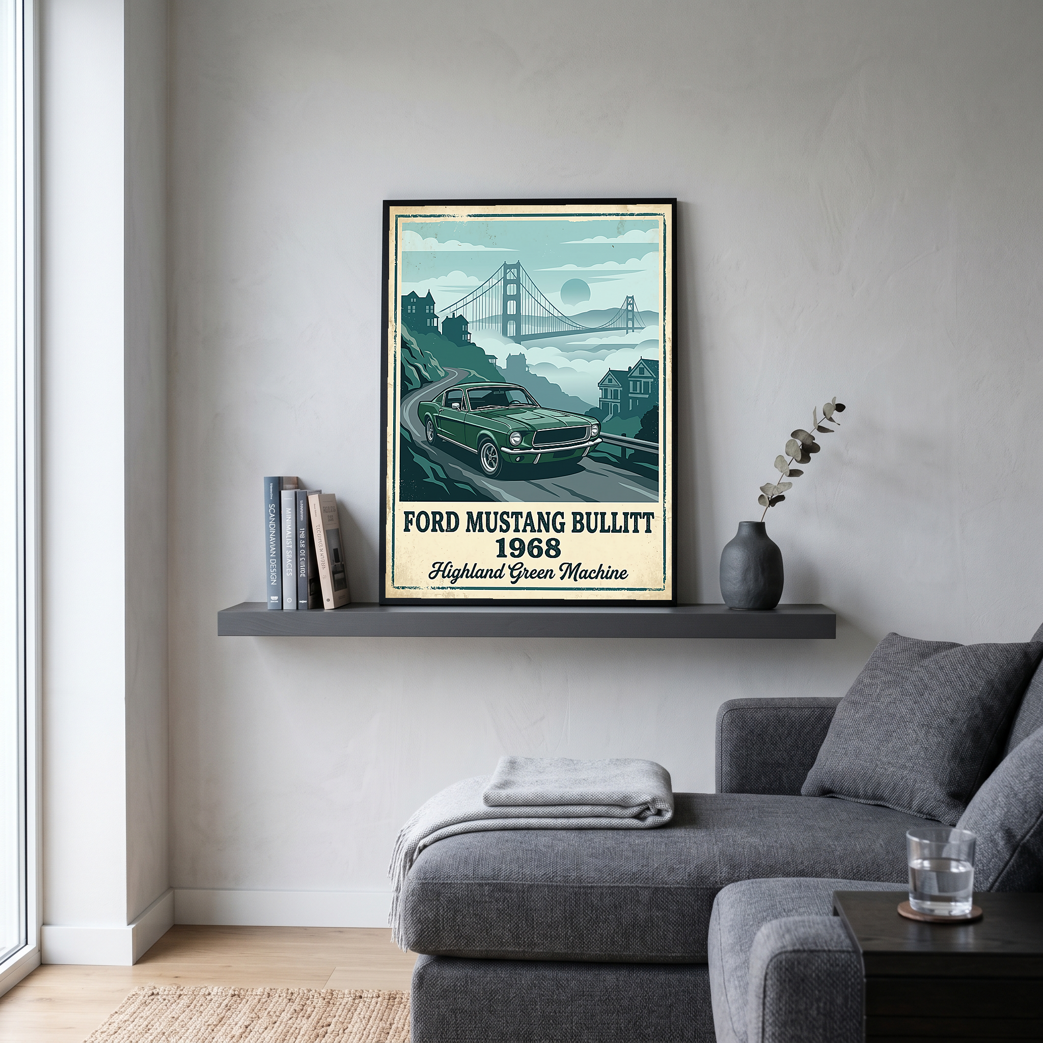 Ford Mustang Bullitt 1968 Poster — Vintage Muscle Car San Francisco Print