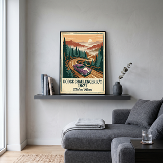 Dodge Challenger R/T 1971 V2 Poster — Vintage Muscle Misty Pine Mountain Print