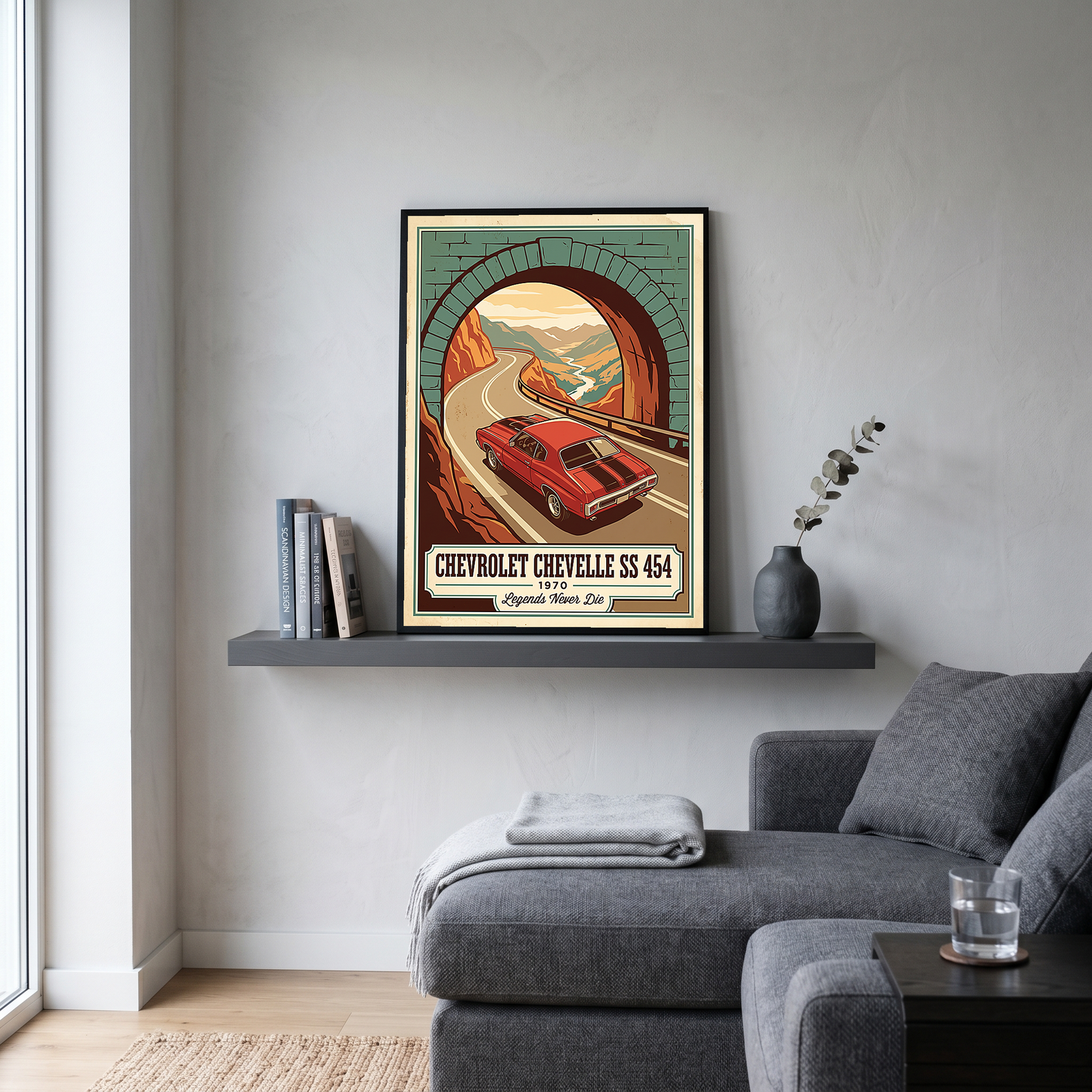 Chevrolet Chevelle SS 454 1970 V9 Stone Tunnel Poster — Vintage Muscle Mountain Pass