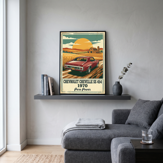 Chevrolet Chevelle SS 454 1970 V3 Poster — Vintage Muscle Car Wheat Field Barn Print