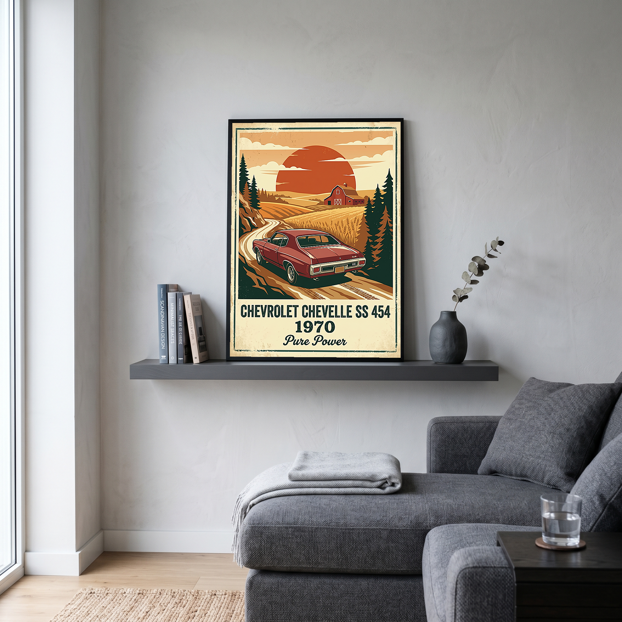 Chevrolet Chevelle SS 454 1970 V5 Poster — Vintage Muscle Car Country Lane Sunset