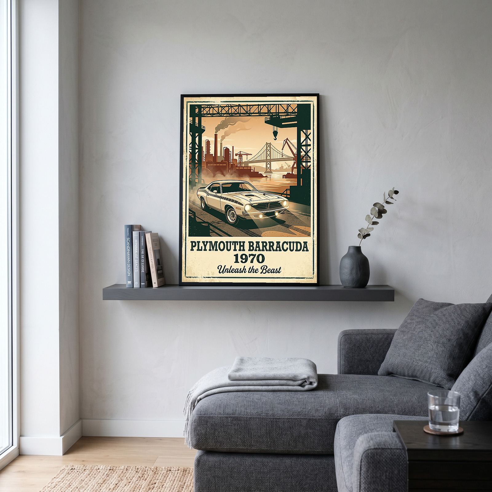 Plymouth Barracuda 1970 V2 Poster — Vintage Muscle Car Industrial Port Print
