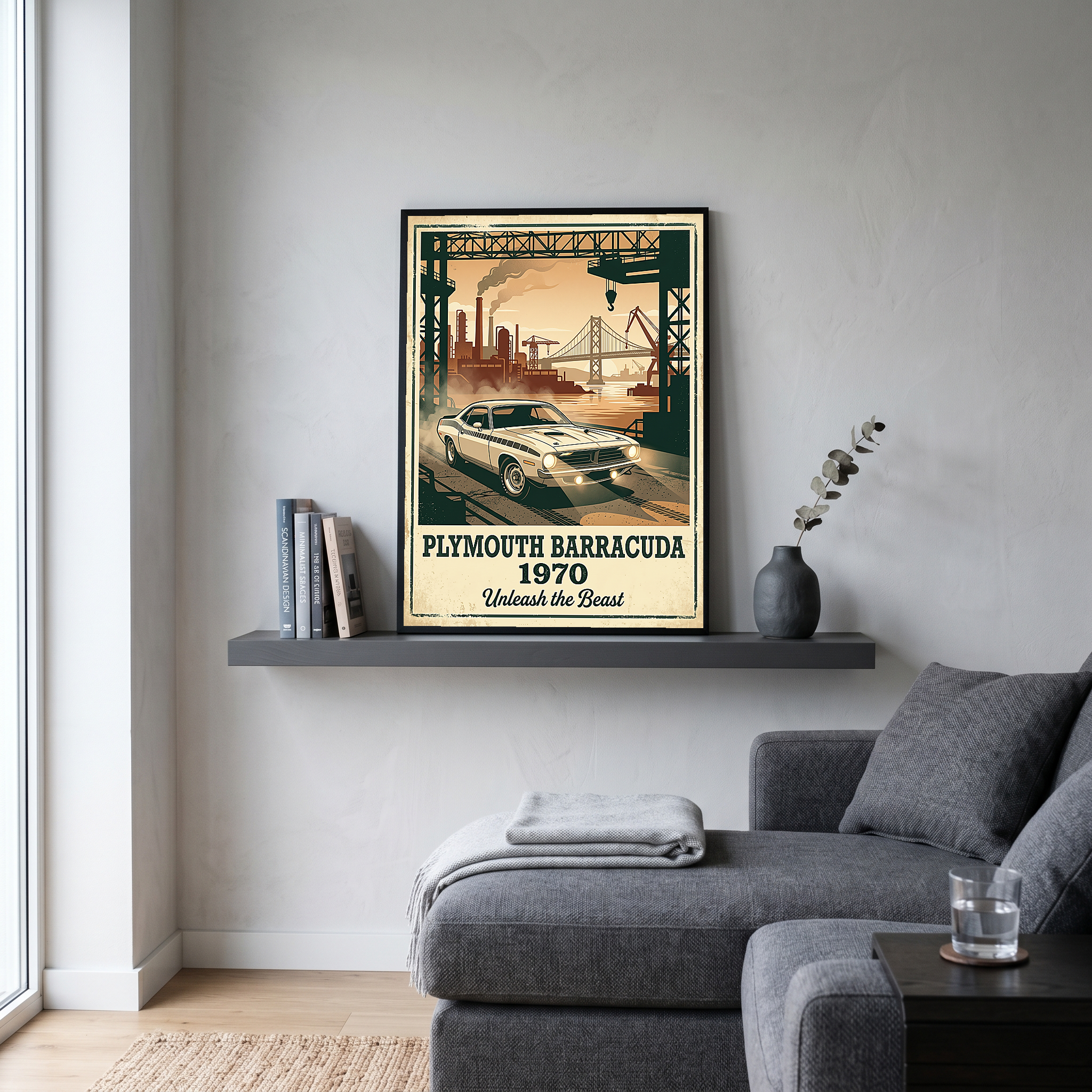 Plymouth Barracuda 1970 V2 Poster — Vintage Muscle Car Industrial Port Print
