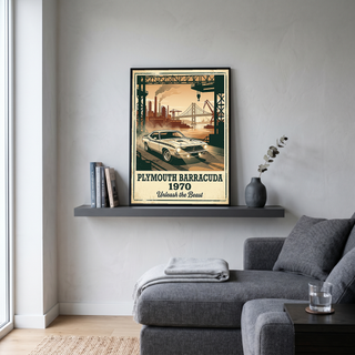 Plymouth Barracuda 1970 V2 Poster — Vintage Muscle Car Industrial Port Print