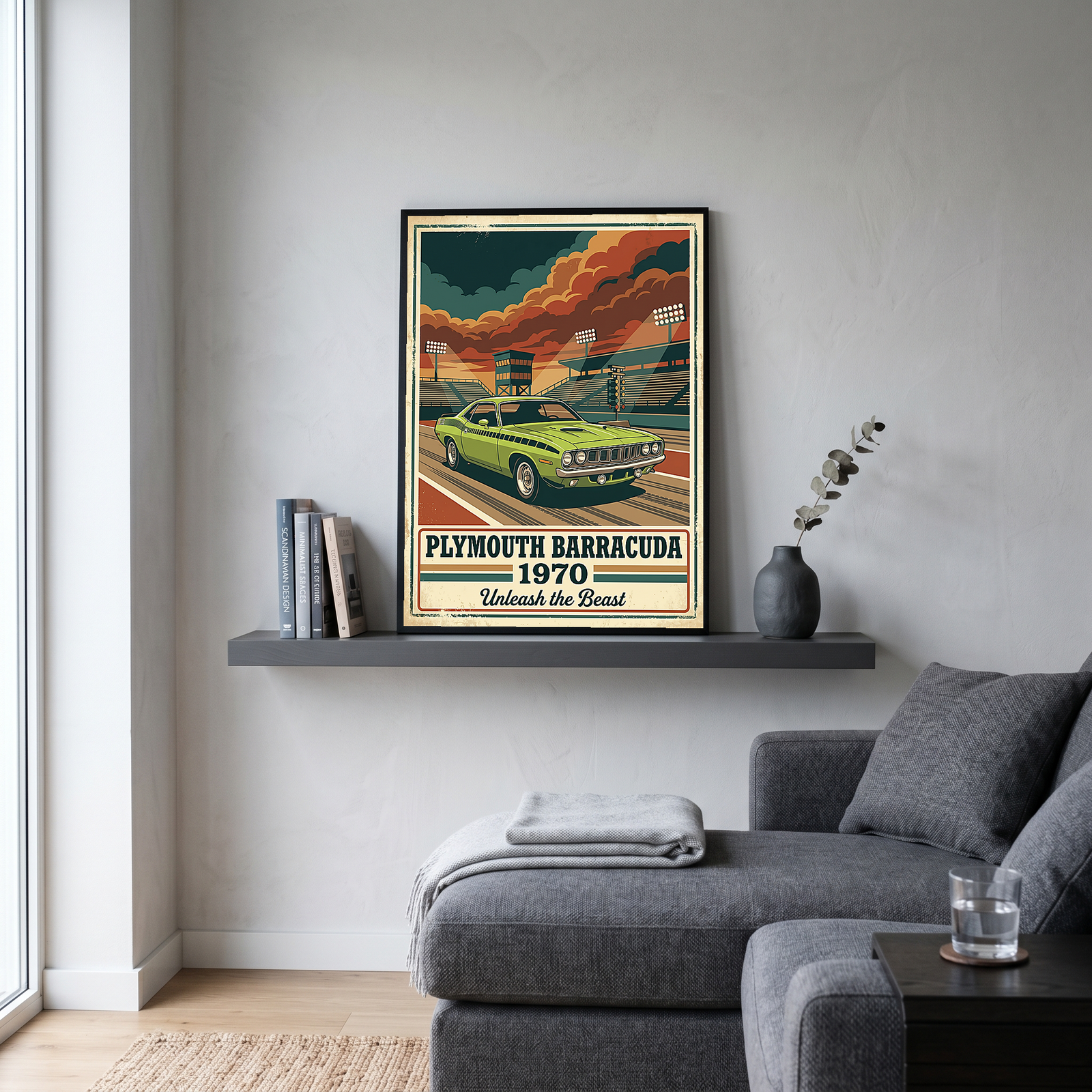 Plymouth Barracuda 1970 Poster — Vintage Muscle Car Race Track Print