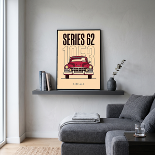 Cadillac Series 62 1953 Minimalist Poster — Cream Classic Car Line Art