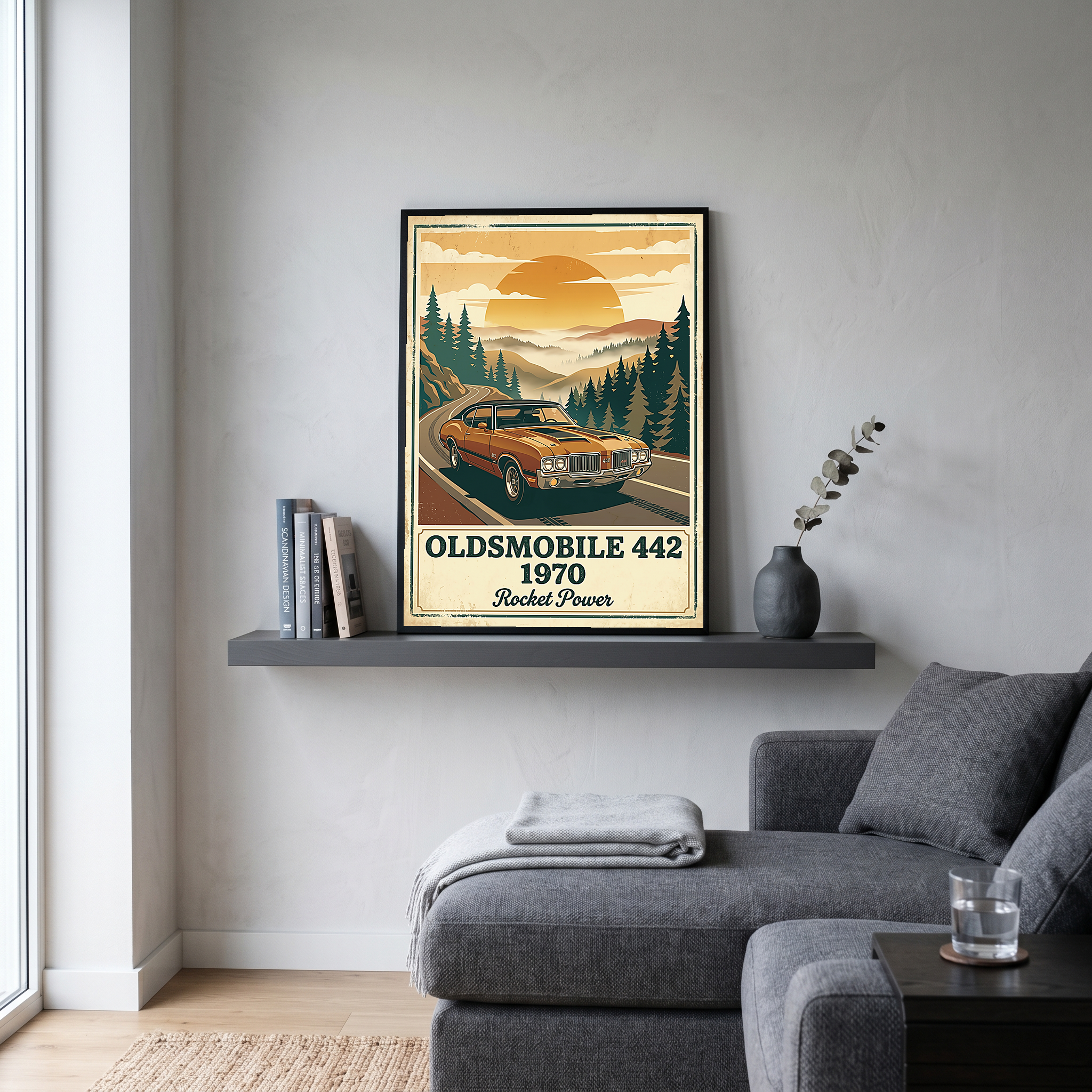 Oldsmobile 442 1970 Poster — Vintage Muscle Car Mountain Pine Print