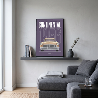 Lincoln Continental 1956 Minimalist Poster — Purple Classic Car Line Art
