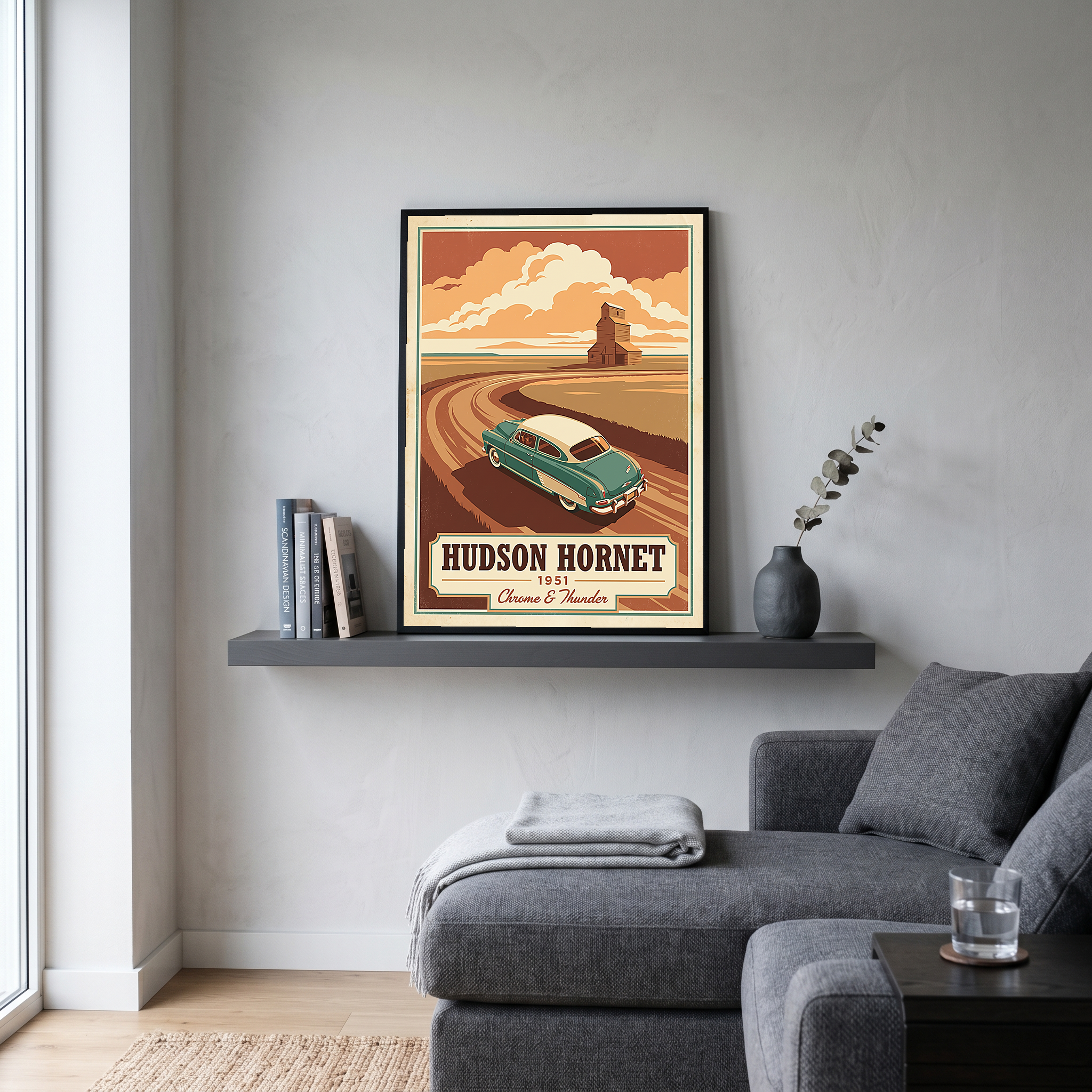 Hudson Hornet 1951 Poster — Vintage NASCAR Stock Car Prairie Print