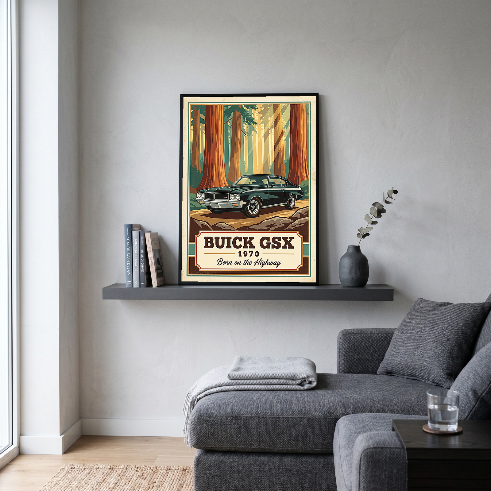 Buick GSX 1970 V2 Poster — Vintage Muscle Redwood Forest Light Beam Print