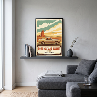 Ford Mustang Bullitt 1968 V2 Poster — Vintage Muscle Country Silo Print