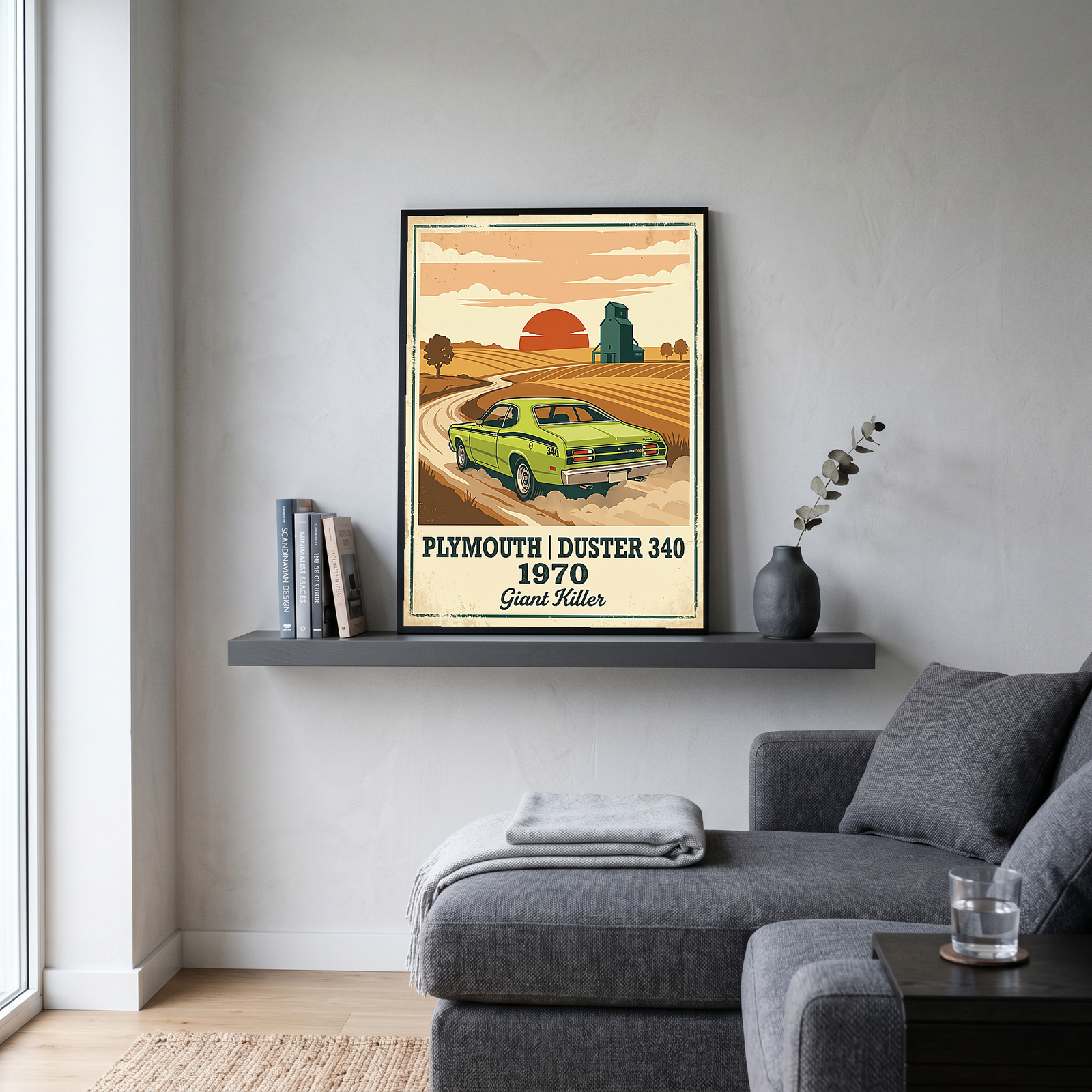 Plymouth Duster 340 1970 Poster — Vintage Muscle Car Country Wheat Print