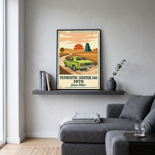 Plymouth Duster 340 1970 Poster — Vintage Muscle Car Country Wheat Print