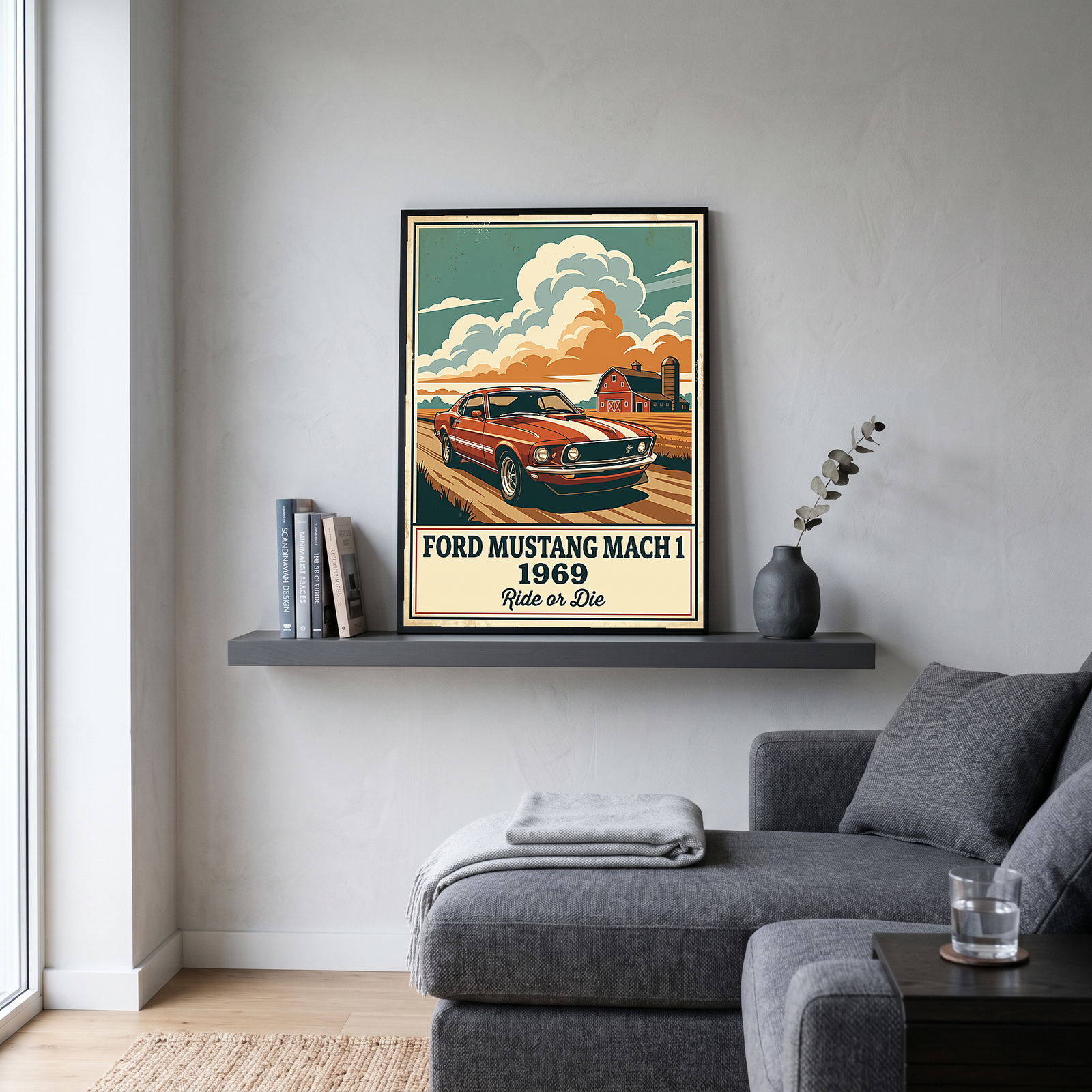 Ford Mustang Mach 1 1969 Poster — Vintage Muscle Country Sky Barn Print