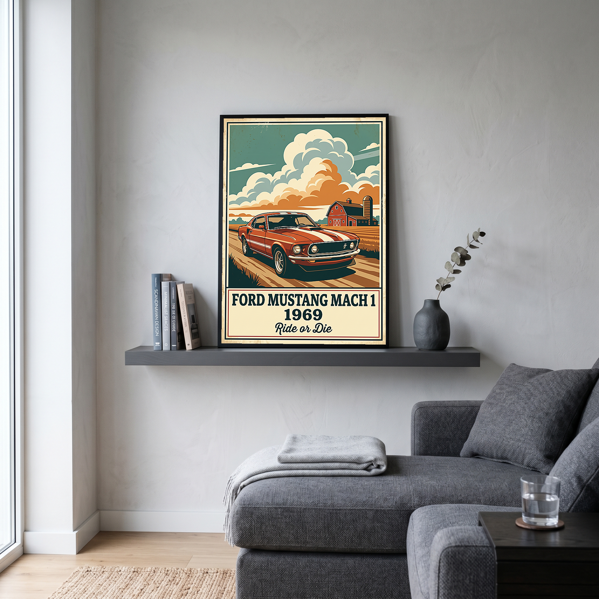 Ford Mustang Mach 1 1969 Poster — Vintage Muscle Country Sky Barn Print