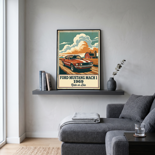 Ford Mustang Mach 1 1969 Poster — Vintage Muscle Country Sky Barn Print