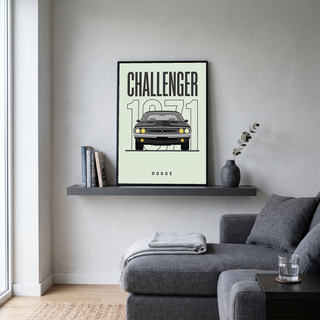 Dodge Challenger 1971 Minimalist Poster — Mint Sage Muscle Car Line Art