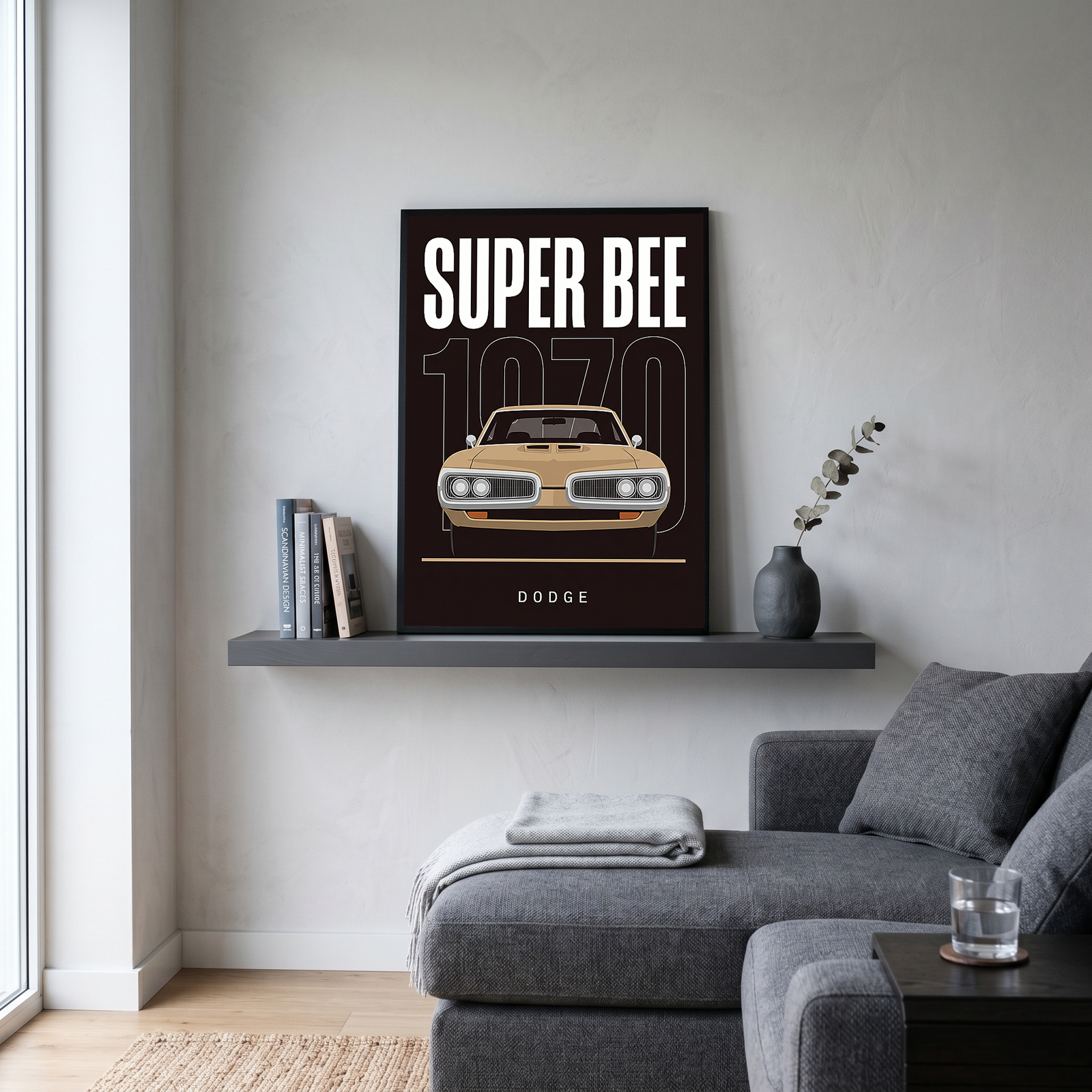Dodge Super Bee 1970 Minimalist Poster — Black Muscle Car Line Art