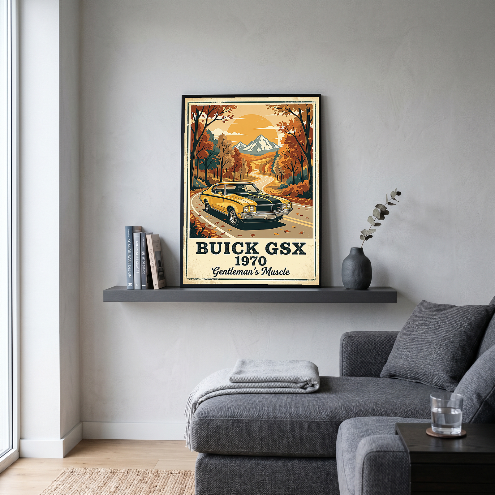 Buick GSX 1970 Poster — Vintage Muscle Car Fall Mountain Road Print